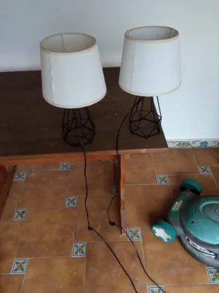 2 Lámparas Mesita Noche Tela Metal