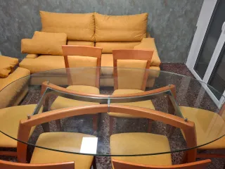 Mesa Comedor Cristal y 6 Sillas Madera