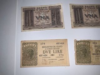 Lotto 4 Banconote Italia 1 e 2 Lire 1939-1944