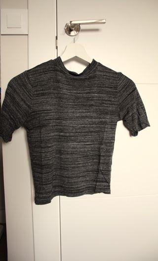 Top H&M Gris Jaspeado Talla XS Crop