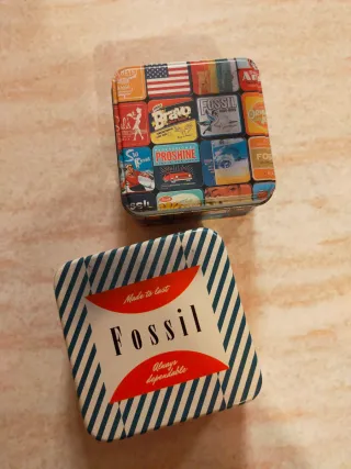 2 Scatole Latta Fossil Vintage