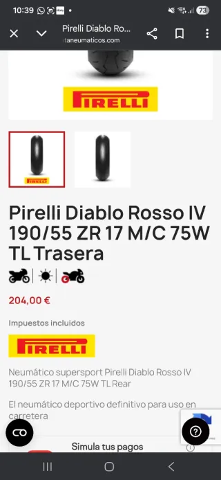 Pirelli Diablo Rosso IV 190/55 ZR17