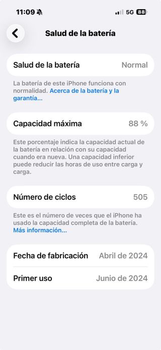 iPhone 15 Pro - Salud Batería 88%