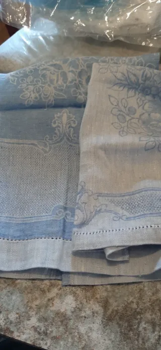 Set asciugamano/ospite lino Aida blu/bianco