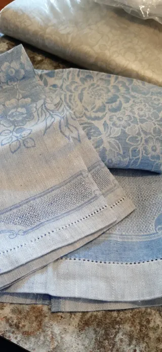 Set asciugamano/ospite lino Aida blu/bianco