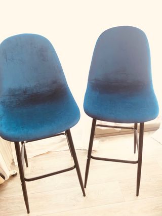 Set di 2 sedie da bar in velluto blu e metallo