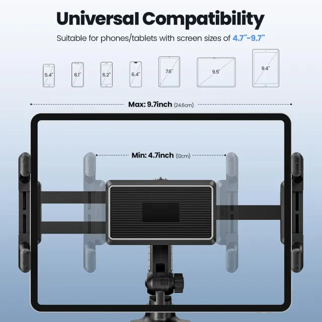 Supporto per Tablet da Auto per Parabrezza, Supporto per iPad con Ventosa Regolabile per Braccio per Auto, Supporto per Tablet per Smartphone e Tablet da 4,7-9,7 Pollici per Auto e Scrivania (Nero)
