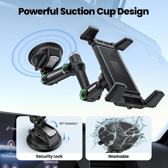 Supporto per Tablet da Auto per Parabrezza, Supporto per iPad con Ventosa Regolabile per Braccio per Auto, Supporto per Tablet per Smartphone e Tablet da 4,7-9,7 Pollici per Auto e Scrivania (Nero)