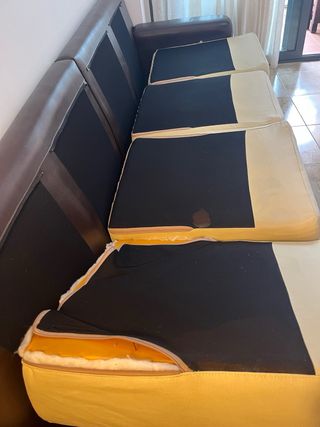 Sofá 4 plazas polipiel y tejido beige/marrón