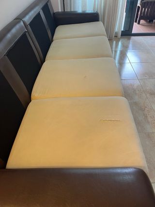 Sofá 4 plazas polipiel y tejido beige/marrón