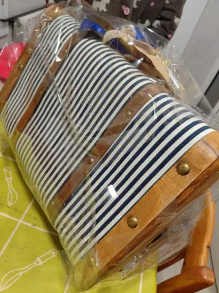 Maletín Cesta Navidad Rayas Azul Blanco