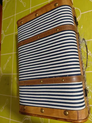 Maletín Cesta Navidad Rayas Azul Blanco