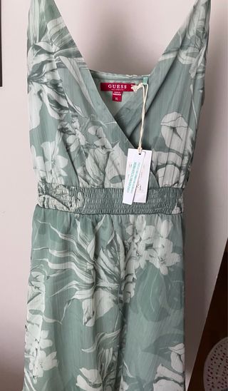 Vestido Guess verde y blanco estampado