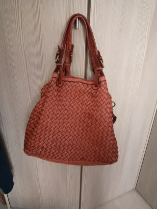 Borsa pelle marrone intrecciata