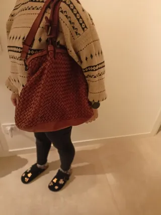 Borsa pelle marrone intrecciata