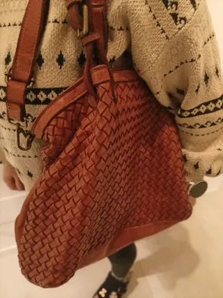 Borsa pelle marrone intrecciata