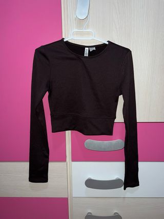 Top manga larga Divided marrón