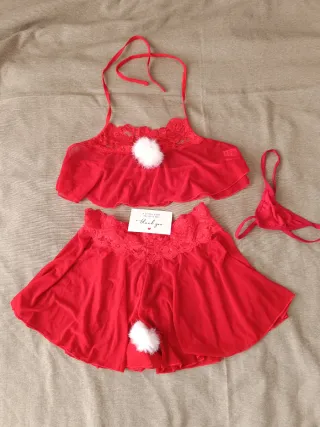 Babydoll Rosso 3 Pezzi - Top, Gonna, Perizoma