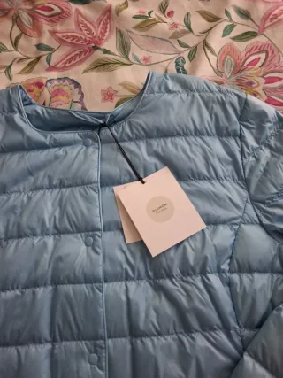 Abrigo mujer plumas plumón azul