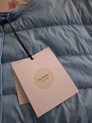 Abrigo mujer plumas plumón azul