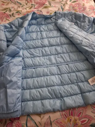 Abrigo mujer plumas plumón azul