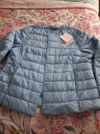 Abrigo mujer plumas plumón azul