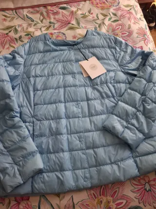 Abrigo mujer plumas plumón azul