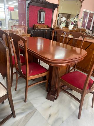 MESA EXTENSIBLE REDONDA + 6 SILLAS