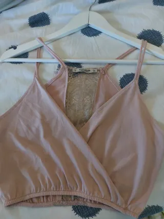 Top Pull&Bear rosa encaje talla S