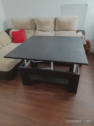 Mesa de centro elevable madera y cristal