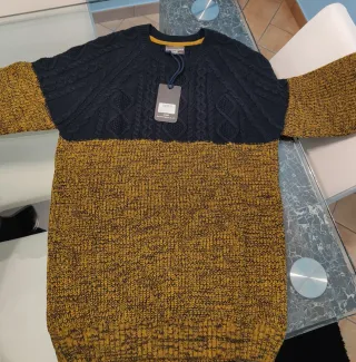 Maglione Cotton & Silk Blu/Giallo XXL Nuovo