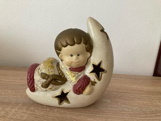 Decorazione portacandela bimbo luna ceramica