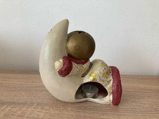 Decorazione portacandela bimbo luna ceramica