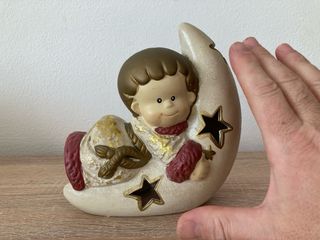 Decorazione portacandela bimbo luna ceramica