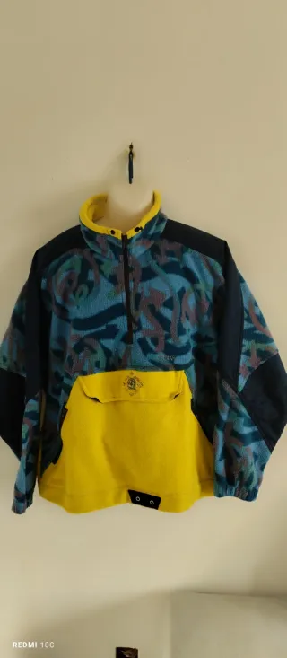Giacca pile uomo fantasia blu e gialla