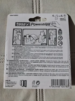 4 Ganci Adesivi Tesa Powerstrips per asta tende