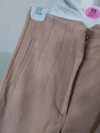 Pantalón Zara Talle Alto Pinzas Beige XS