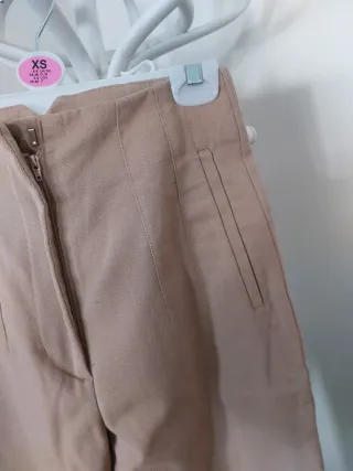 Pantalón Zara Talle Alto Pinzas Beige XS