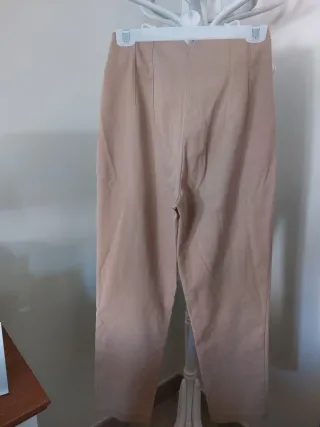 Pantalón Zara Talle Alto Pinzas Beige XS