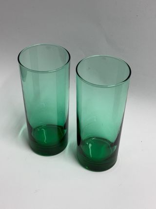 2 Vasos Tubo Verdes Vintage Cristal