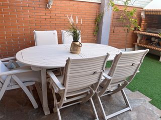Mesa y 4 Sillas de Jardín Beige 1 hamaca reclinabl