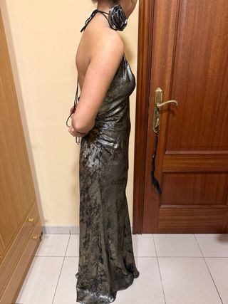 Vestido largo Zara negro y dorado