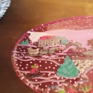 Piatto Natale Vetro Dipinto A Mano Vintage