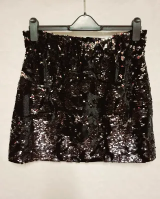 Minigonna Zara paillettes nere e argento