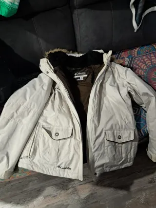 Abrigo Columbia Beige y Marrón Mujer