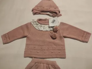 Conjunto polaina y gorro bebé rosa 1 mes