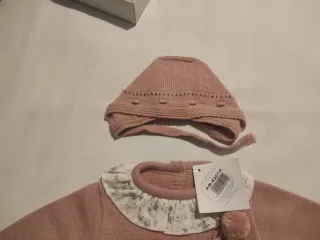 Conjunto polaina y gorro bebé rosa 1 mes