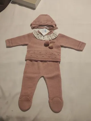 Conjunto polaina y gorro bebé rosa 1 mes