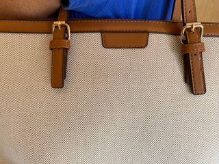 Bolso Tote Lona y Piel Beige