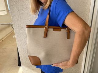 Bolso Tote Lona y Piel Beige